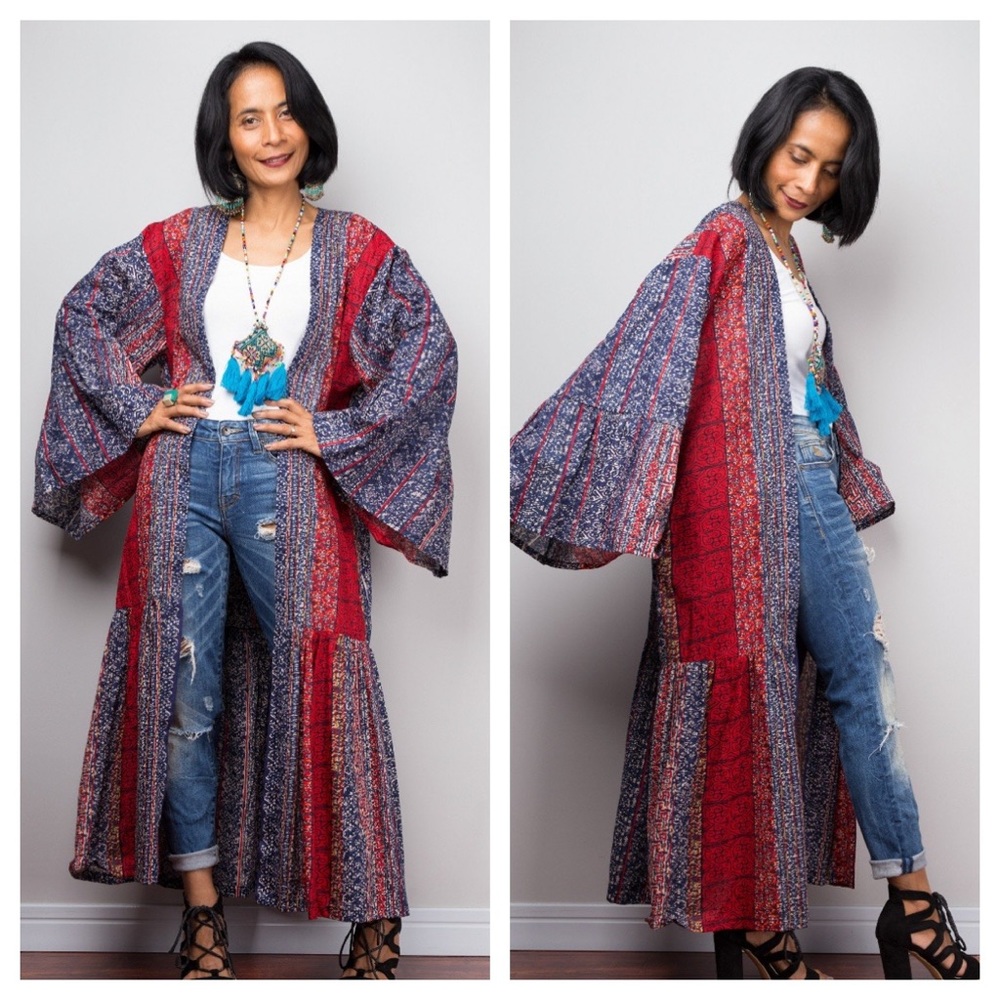 Nuichan Kimono Cardigan Duster Cotton Wide Sleeves Ethnic Boho New